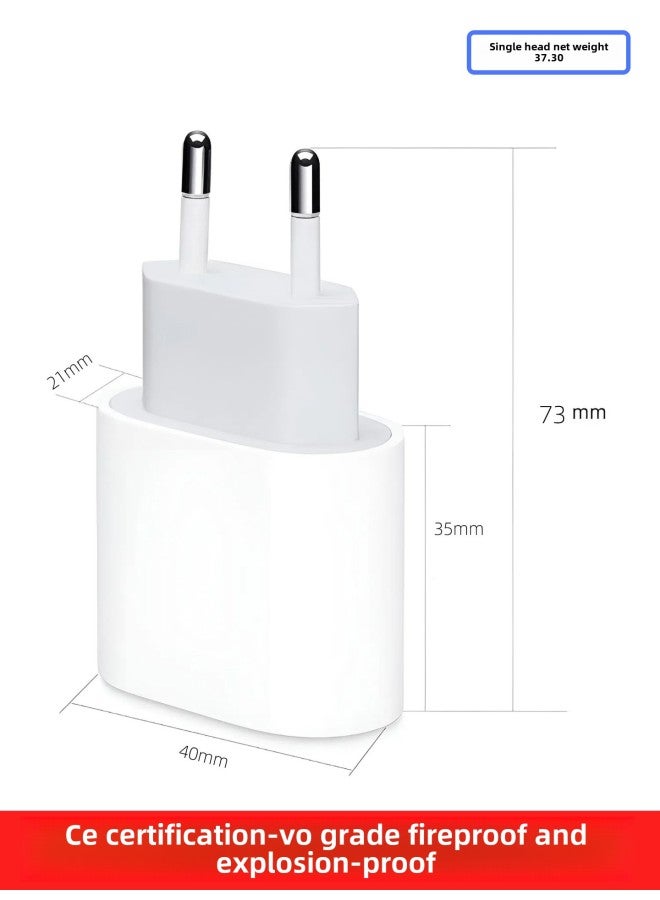 CE Certification PD20W For  Fast Charging Head Type C Adapter For  Mobile Phone European Standard Charger-Color:European Standard Pd20w For  Single C Port-Specifications:Equipped With [c-c 1m Data Cable] - Image 1