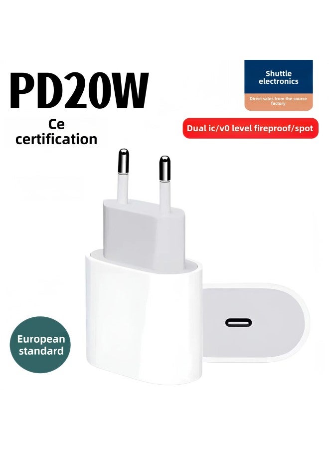 CE Certification PD20W For  Fast Charging Head Type C Adapter For  Mobile Phone European Standard Charger-Color:European Standard Pd20w For  Single C Port-Specifications:Equipped With [c-c 1m Data Cable] - Image 2