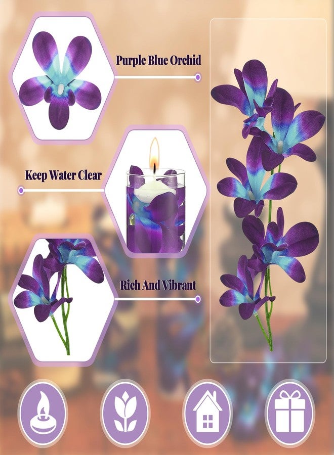 Hanaive Floating Flowers for Centerpieces Blue Faux Orchid Flowers Vase Fillers Floating Candles Purple Orchid Wedding Table Decor Filling Unscented Floating Candles for Birthday Wedding Party (28 Pieces) - Image 3