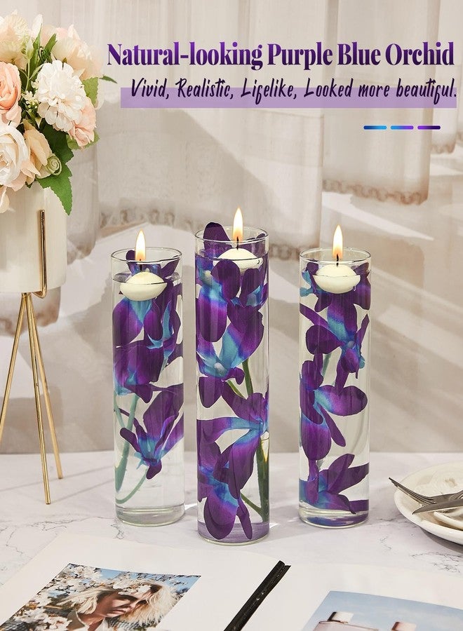 Hanaive Floating Flowers for Centerpieces Blue Faux Orchid Flowers Vase Fillers Floating Candles Purple Orchid Wedding Table Decor Filling Unscented Floating Candles for Birthday Wedding Party (28 Pieces) - Image 4