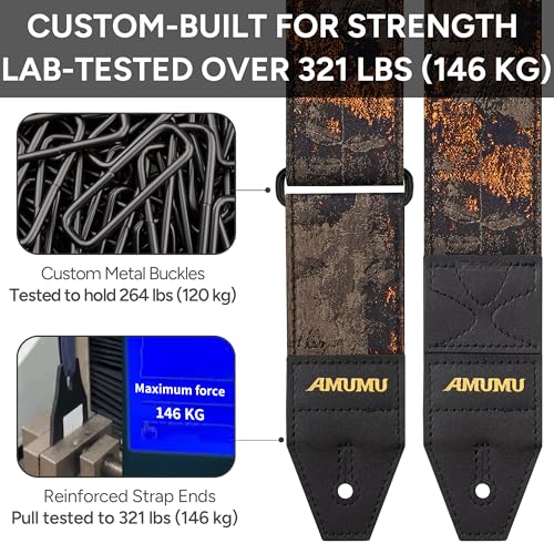 Amumu 2 Molten Gold Guitar Strap Premium Woven Polyester with TopGrain Leather Ends QuickFetch Pick Holder GuitarFriendly for Acoustic Electric Bass Guitars Adjustable 3659 - Image 3