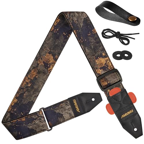 Amumu 2 Molten Gold Guitar Strap Premium Woven Polyester with TopGrain Leather Ends QuickFetch Pick Holder GuitarFriendly for Acoustic Electric Bass Guitars Adjustable 3659 - Image 1