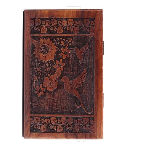 RGrandsons Handmade Wooden Keepsake Storage Box Jewelry Trinket Holder Organizer Floral Hand Carvings with Brass Inlay (Size: 6.0x4.0) - Image 3