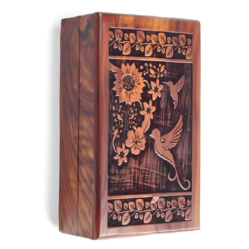 RGrandsons Handmade Wooden Keepsake Storage Box Jewelry Trinket Holder Organizer Floral Hand Carvings with Brass Inlay (Size: 6.0x4.0) - Image 1