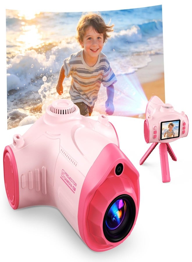 Usteetic Kids Camera with Projector, 1080P HD Digital Camera for Kids Ages 3-12, 48MP Photo Video Recorder with Stand 32GB SD Card Included, Christmas Birthday Gifts Toy for Girls Boys (Pink) - Image 1