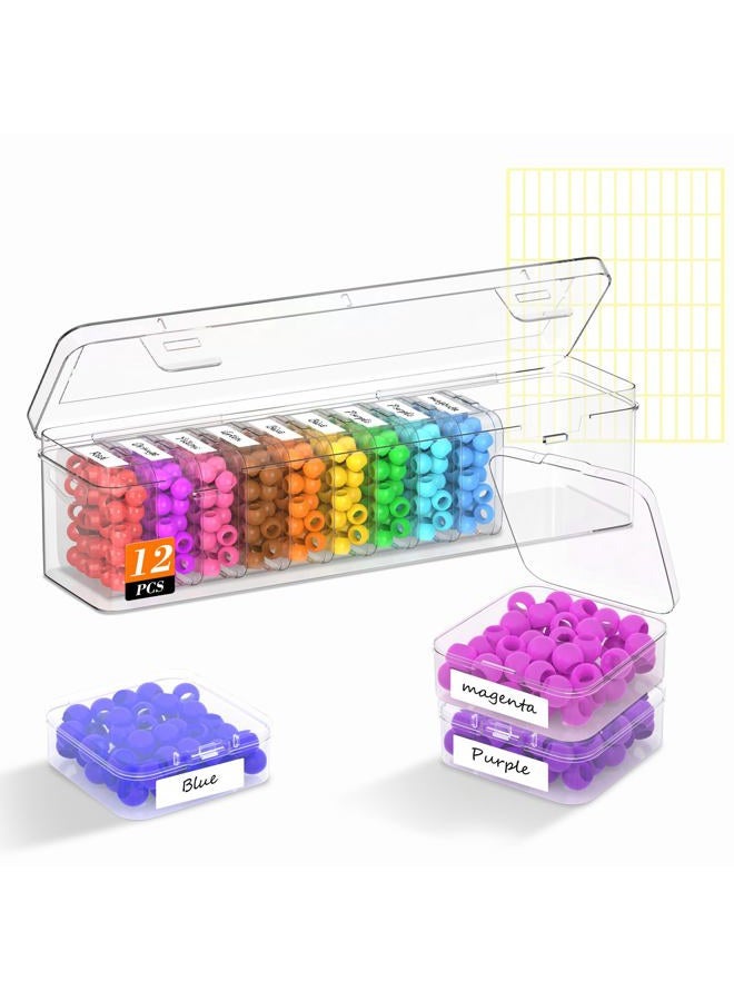 Profasion Bead Organizer Box, 12 PCS Clear Plastic Storage Containers Features Hinged Lid and Labels, Craft Storage Box for Jewelry, Diamonds, Clay Beads, Bracelets, Screws, Seeds, Small Parts - Image 1