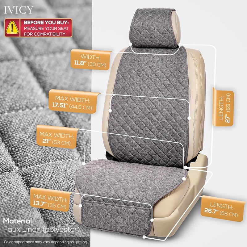 IVICY Linen Car Seat Cover for Cars - Soft & Breathable Front Premium Covers with Non-Slip Protector Universal Fits Most Automotive, Vans, SUVs, Trucks - 1 Unit - Image 3