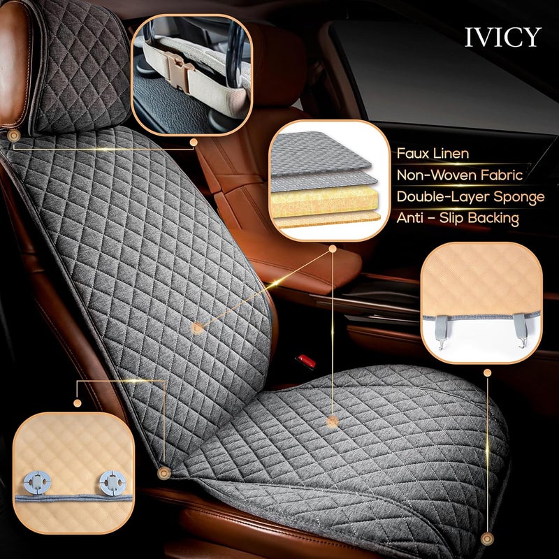 IVICY Linen Car Seat Cover for Cars - Soft & Breathable Front Premium Covers with Non-Slip Protector Universal Fits Most Automotive, Vans, SUVs, Trucks - 1 Unit - Image 2