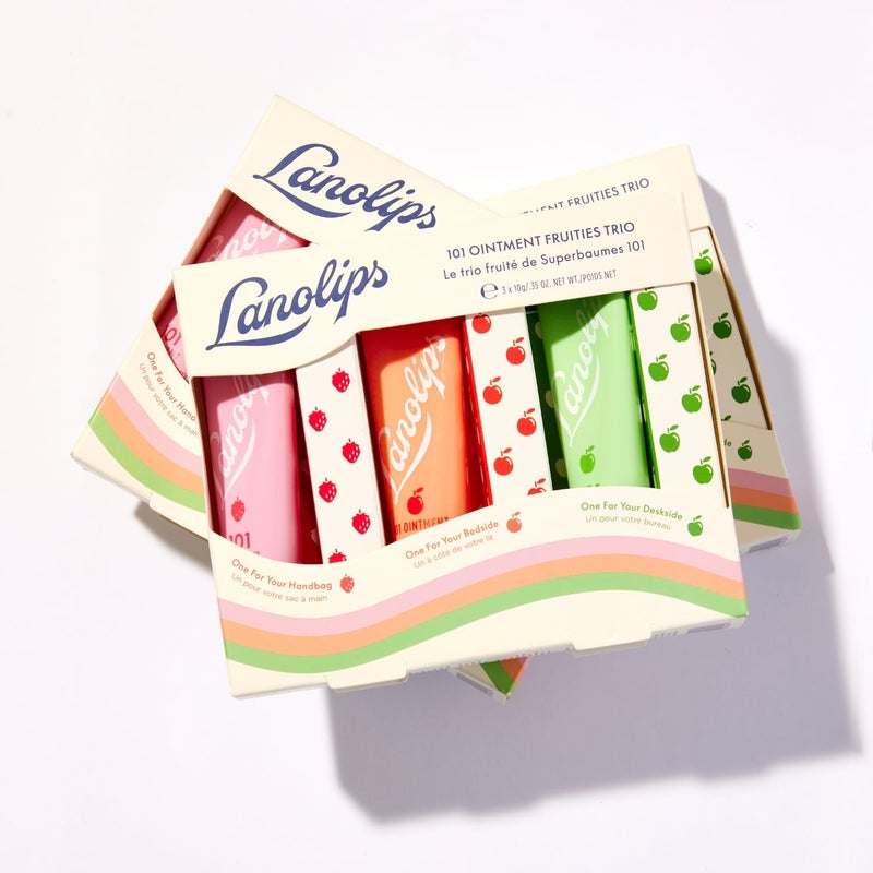 Lanolips 101 Ointment Fruities Trio - Fruity Lip Balm Gift Set & Stocking Stuffer - Strawberry, Peach & Green Apple Flavored Lip Moisturizer for Dry Lips - Dermatologist Tested (10g / 0.35oz each) - Image 4