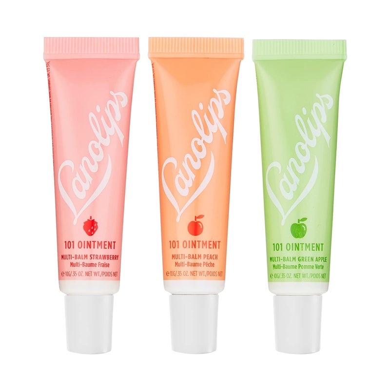 Lanolips 101 Ointment Fruities Trio - Fruity Lip Balm Gift Set & Stocking Stuffer - Strawberry, Peach & Green Apple Flavored Lip Moisturizer for Dry Lips - Dermatologist Tested (10g / 0.35oz each) - Image 1