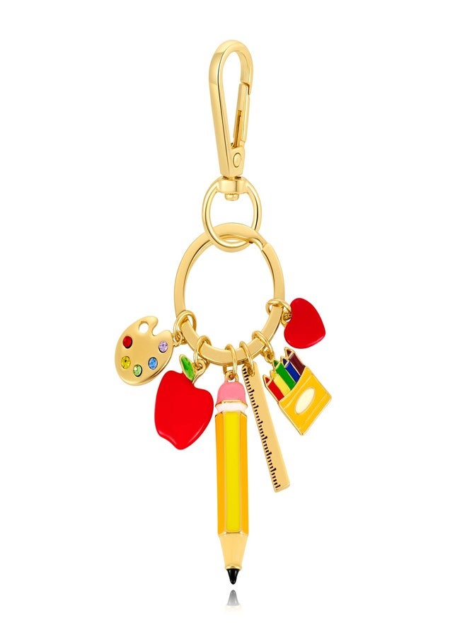 WOWORAMA Teacher Keychain Bag Charm Cute Apple Pencil Purse Charm Keyring Teacher Appreciation Key Chains with Ruler Palette Charms Accessories - Image 1