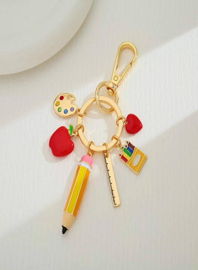 WOWORAMA Teacher Keychain Bag Charm Cute Apple Pencil Purse Charm Keyring Teacher Appreciation Key Chains with Ruler Palette Charms Accessories - Image 3