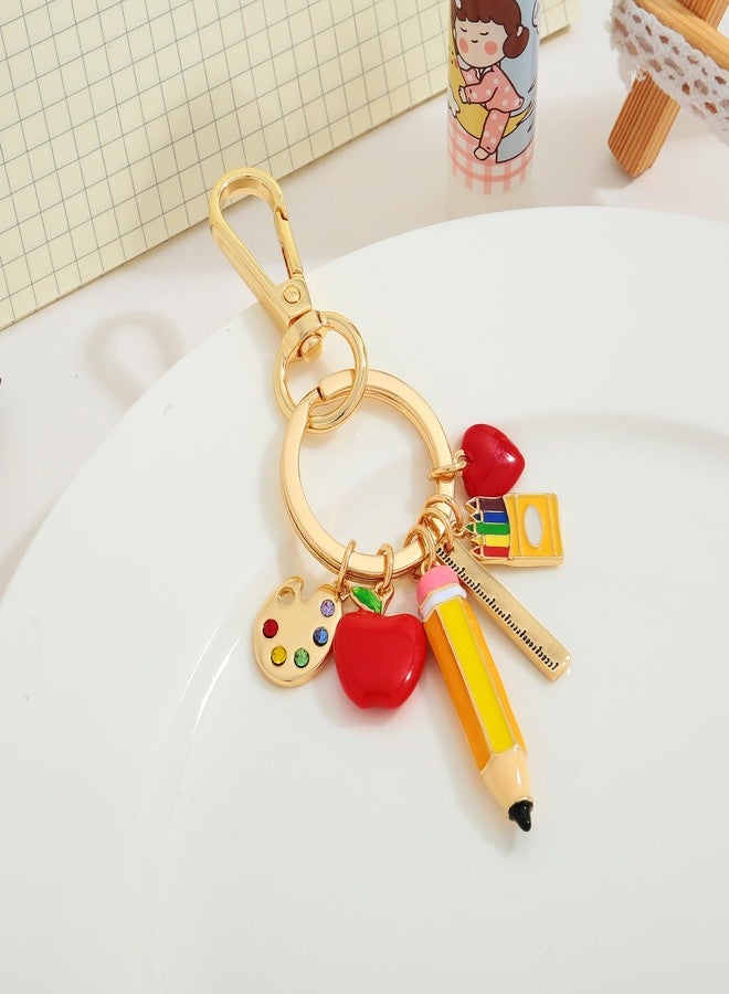 WOWORAMA Teacher Keychain Bag Charm Cute Apple Pencil Purse Charm Keyring Teacher Appreciation Key Chains with Ruler Palette Charms Accessories - Image 2