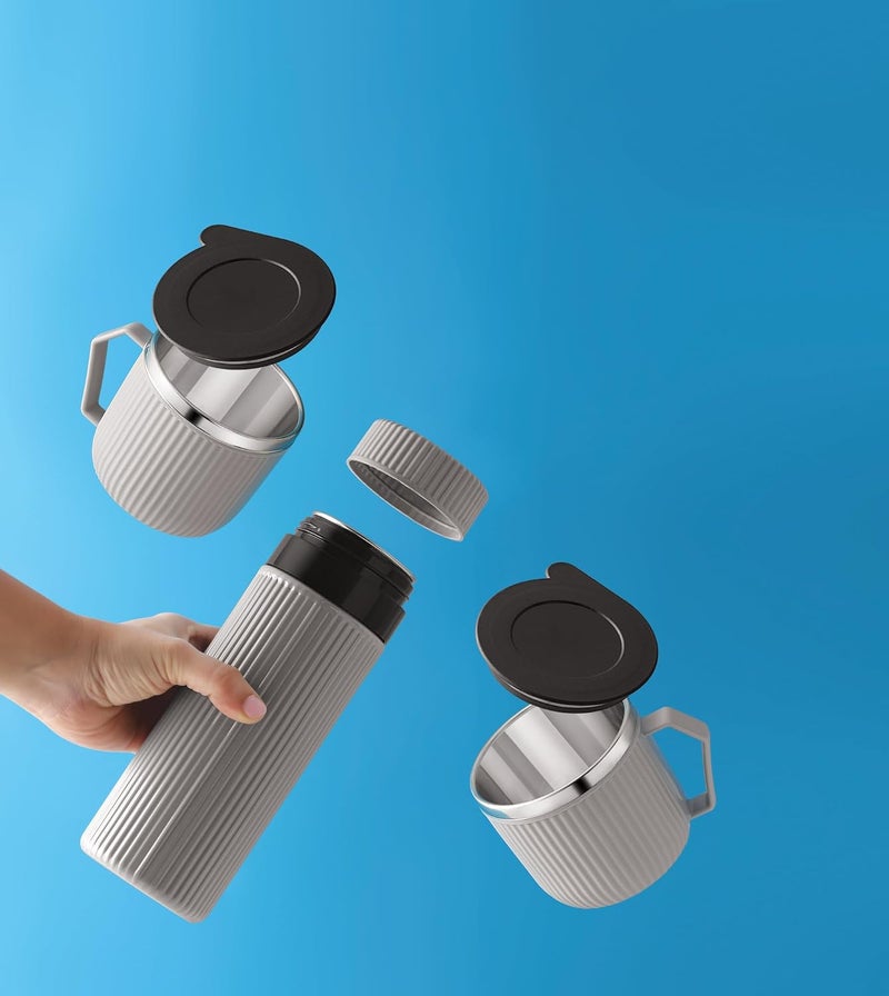 Liza Liza Wow 3PC Gift Set, Tea, Coffee Thermos Stainless Steel Vacuum-Insulated Water Bottle, 520ml Insulated Bottle with Cup for Hot & Cold Drink Travel Mug (1 Bottle & 2 Mugs) (Blue) - Image 2