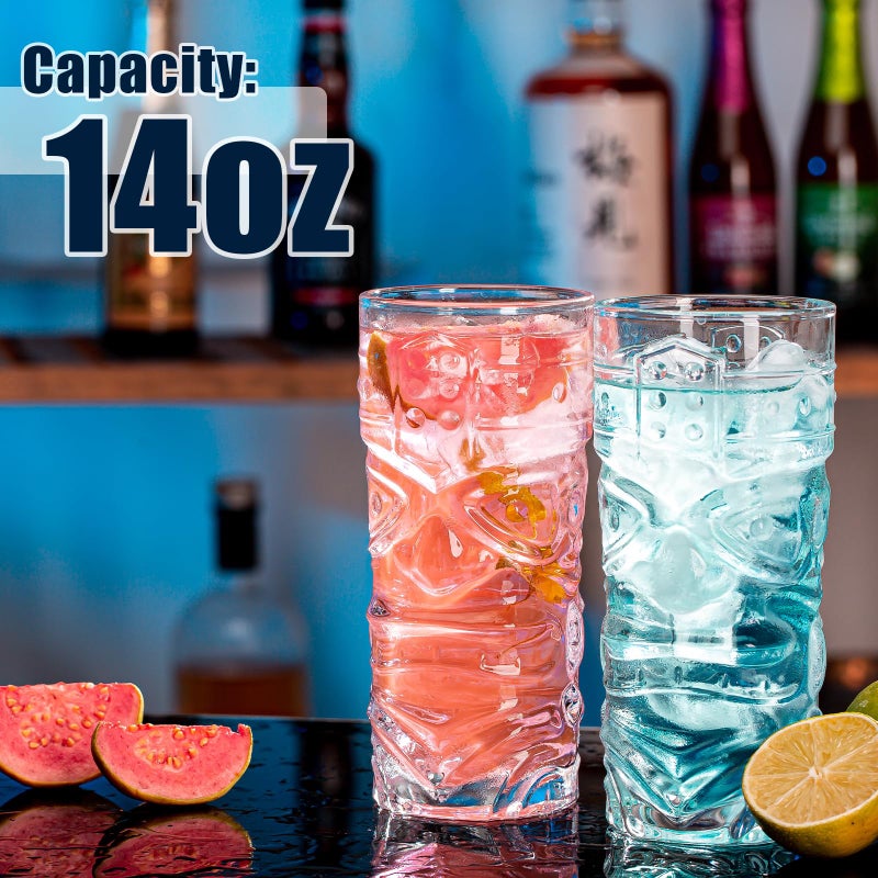 Claplante Tiki Glasses Set of 12, 14 oz Modern Bar Tiki Cup, Highball Drinking glasses, Exotic Zombie Cocktails Glasses, Tiki Mug for Tropical Island Drinks Tiki Bar Professional Hawaiian Party - Image 2