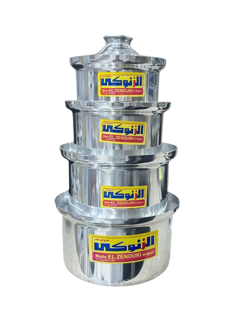 الزنوكى طقم قدور الزنوكي، مكون من 4 قطع من الألمنيوم عالي الجودة بمقاسات 14، 16، 18، 20،  صناعة مصرية  - Image 1
