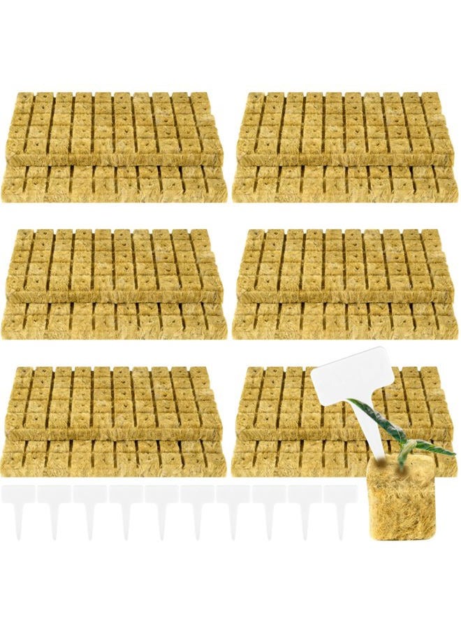 JolliKids 600 Pieces 1'' Rockwool Cubes for Hydroponics, Rock Wool Planting Cubes with 10 Plant Name Tags Rockwool Starter Plugs Mini Blocks for Soilless Cultivation Seedlings Cutting - Image 1