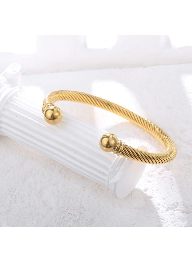 Stainless Steel Twisted Cable Wire Bracelets C-Shaped Adjustable Cuff Bangle Bracelet for Women Girls (C-Gold) - Image 4