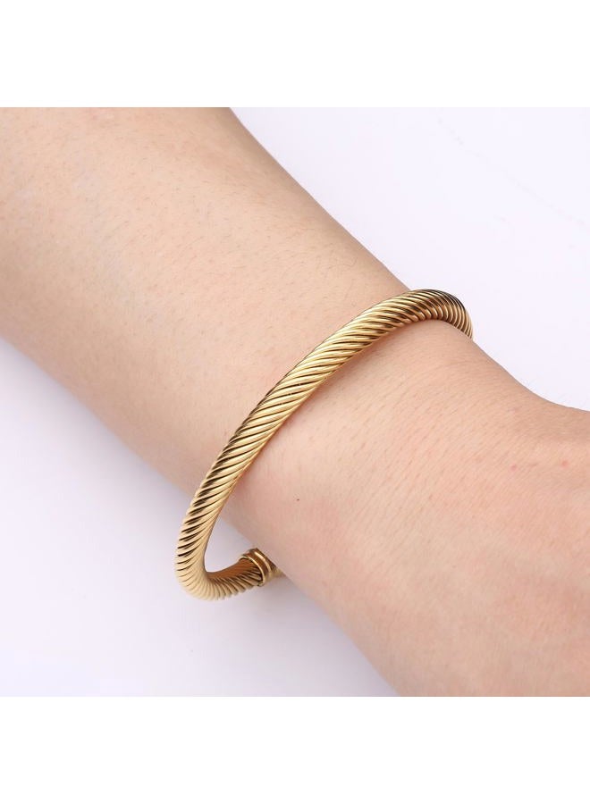 Stainless Steel Twisted Cable Wire Bracelets C-Shaped Adjustable Cuff Bangle Bracelet for Women Girls (C-Gold) - Image 2