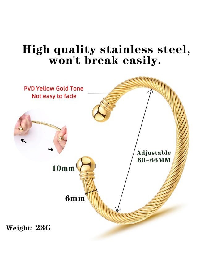 Stainless Steel Twisted Cable Wire Bracelets C-Shaped Adjustable Cuff Bangle Bracelet for Women Girls (C-Gold) - Image 5