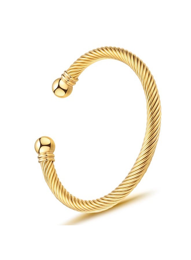 Stainless Steel Twisted Cable Wire Bracelets C-Shaped Adjustable Cuff Bangle Bracelet for Women Girls (C-Gold) - Image 1