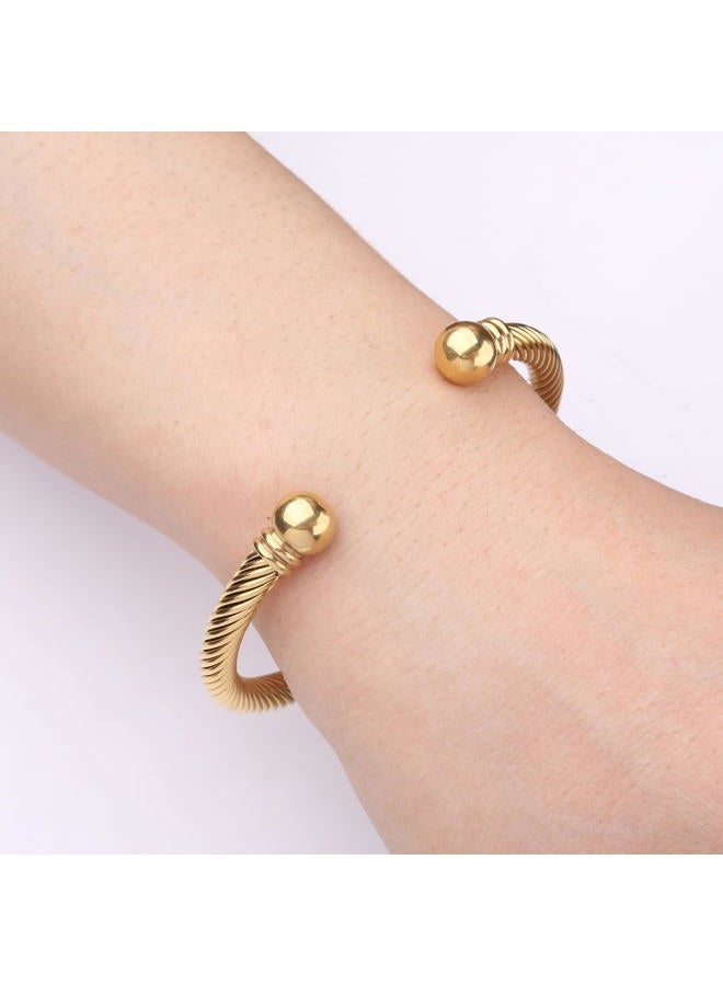 Stainless Steel Twisted Cable Wire Bracelets C-Shaped Adjustable Cuff Bangle Bracelet for Women Girls (C-Gold) - Image 3