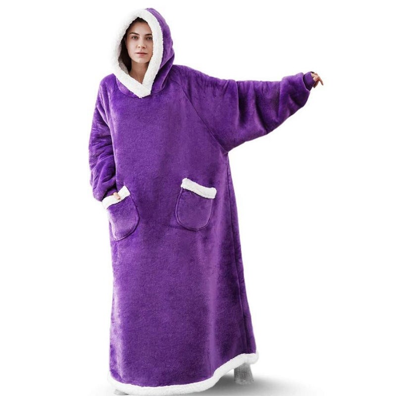 Christmas Hoodie Winter Warm Long Lazy Clothes Big Red Elk Print Blanket Purple