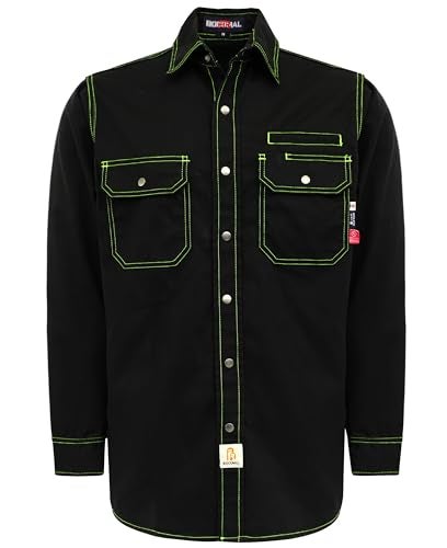 BOCOMAL FR Shirts for Men Snaps Down 75oz Water Repellent Fire Resistant Welding JacketsNFPA2112 CAT2 Black - Image 1