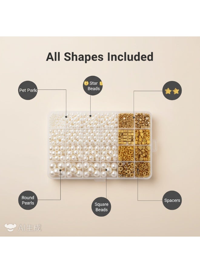 Y&D DIY Children's Beaded ABS Pearl Set Five Point Star Crown Love Square Ball Spacer Beads Pearl Jewelry（970pcs） - Image 2