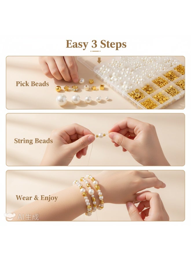 Y&D DIY Children's Beaded ABS Pearl Set Five Point Star Crown Love Square Ball Spacer Beads Pearl Jewelry（970pcs） - Image 3