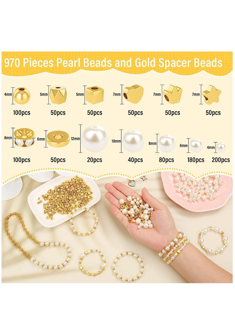 Y&D DIY Children's Beaded ABS Pearl Set Five Point Star Crown Love Square Ball Spacer Beads Pearl Jewelry（970pcs） - Image 5