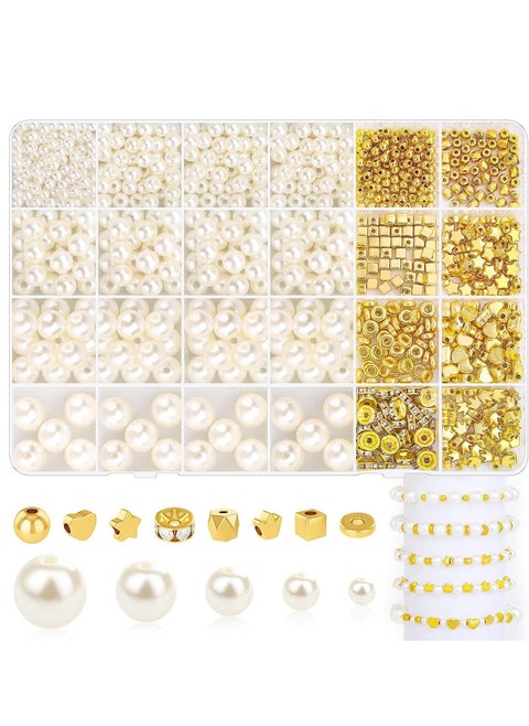 DIY Children's Beaded ABS Pearl Set Five Point Star Crown Love Square Ball Spacer Beads Pearl Jewelry（970pcs）