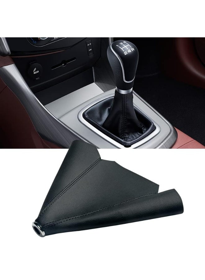 شابية غطاء غبار لمقبض ناقل الحركة للسيارة، جلد صناعي، مناسب لمعظم السيارات والشاحنات وسيارات الدفع الرباعي (أسود مع خياطة سوداء) - Image 1