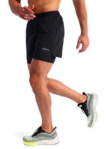 Pudolla Men’s 2 in 1 Running Shorts 5" Quick Dry Gym Athletic Workout Shorts for Men with Phone Pockets(Black XX-Large) - Image 3