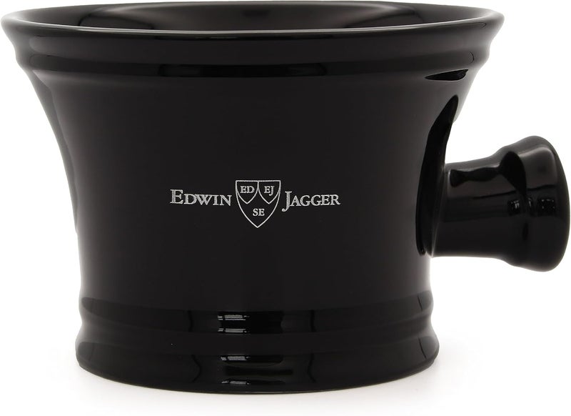 Edwin Jagger RN46 Traditional Porcelain Luxury Shaving Bowl with Handle for Shaving Cream or Shaving Soap for Men and Women Black - Image 1