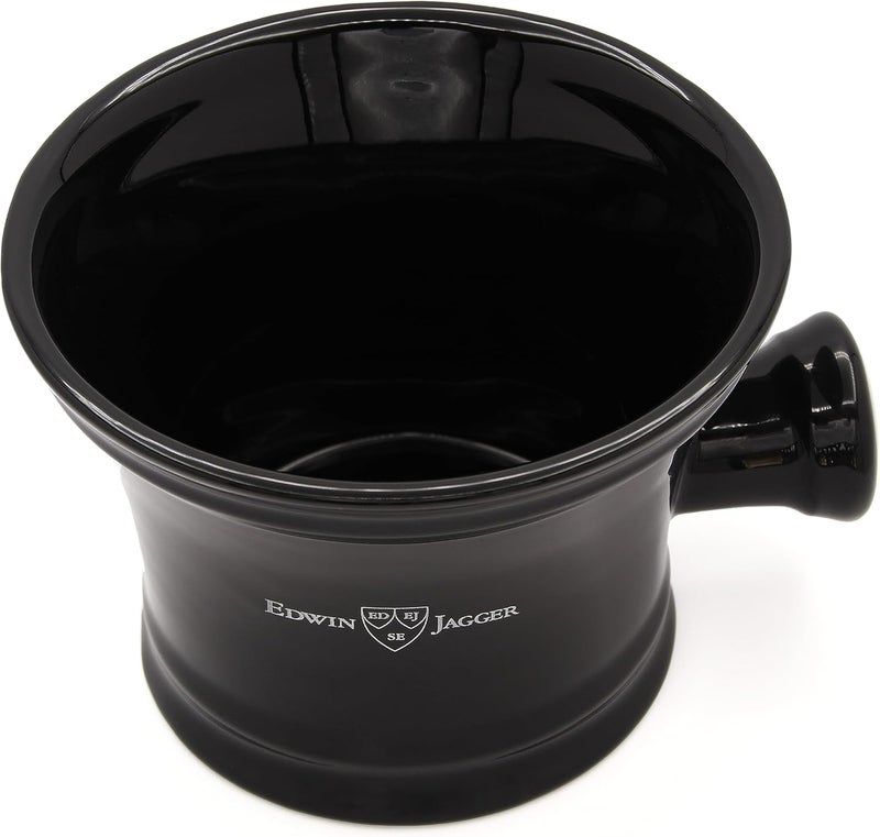 Edwin Jagger RN46 Traditional Porcelain Luxury Shaving Bowl with Handle for Shaving Cream or Shaving Soap for Men and Women Black - Image 2