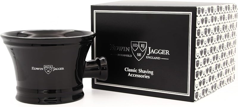 Edwin Jagger RN46 Traditional Porcelain Luxury Shaving Bowl with Handle for Shaving Cream or Shaving Soap for Men and Women Black - Image 3