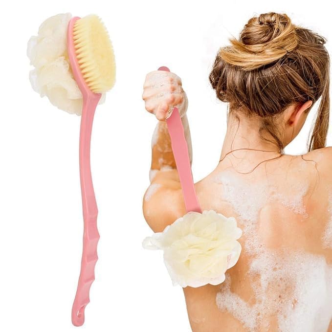 Barasti® 2 PCs Bath Body Brush with Bristles and Loofahs - Body Scrubber Shower Brushes with Long Handle Exfoliating Back -Improves Skin‘s Health and Beauty - Loofah Bath Sponge Rich Foam - Image 1