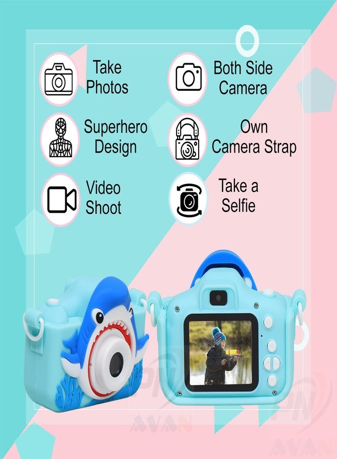 PN AVAN Kids Camera for Girls Boys, Shark Kids Selfie Camera Toy 13MP 1080P HD Digital Video Camera for Birthday Gifts for 4+ to 15 Years Old Children[16GB SD Card Include Shark ] - Image 3