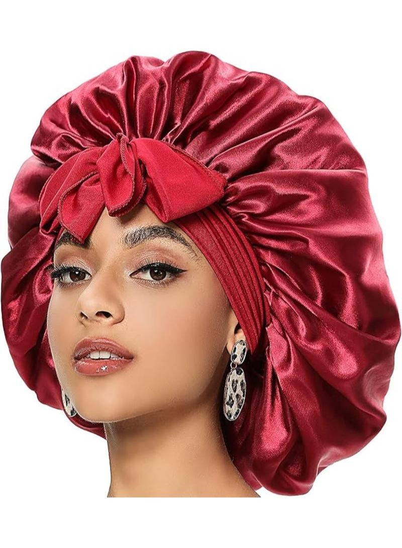 Dinghaole 2 Pcs Satin Bonnet, Hair Bonnet Silk Hair Wrap for Sleeping, Silk Sleep Bonnets for Women, Tie Band for Women Long Curly Braid Hair, Sleeping Hat for Women and Girls Curly Hair - Image 2