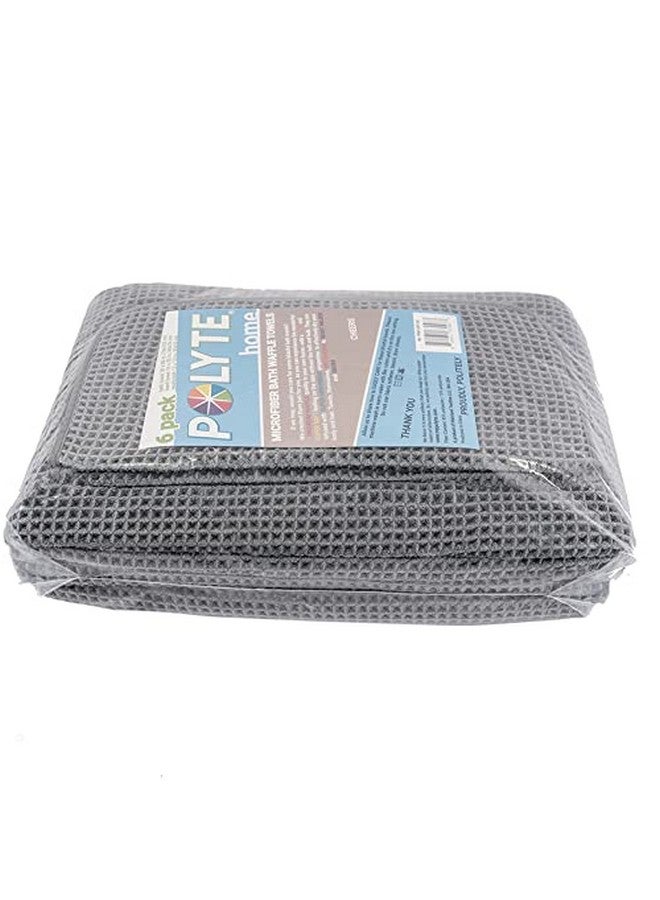 POLYTE Oversize, 60 x 30 in., Quick Dry Lint Free Microfiber Bath Towel Set, 6 Piece (Gray, Waffle Weave) - Image 5