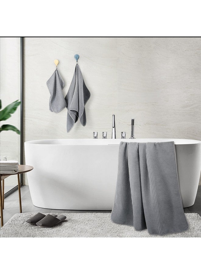POLYTE Oversize, 60 x 30 in., Quick Dry Lint Free Microfiber Bath Towel Set, 6 Piece (Gray, Waffle Weave) - Image 4