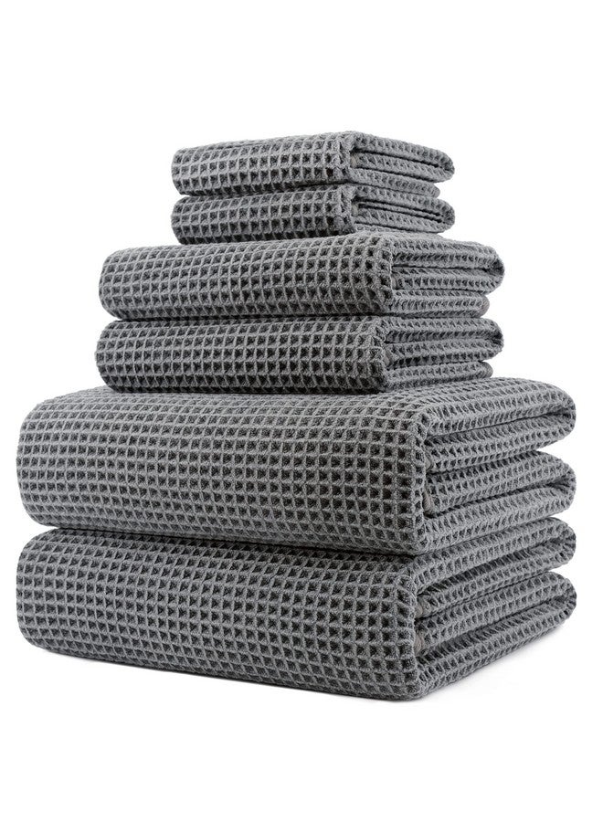 POLYTE Oversize, 60 x 30 in., Quick Dry Lint Free Microfiber Bath Towel Set, 6 Piece (Gray, Waffle Weave) - Image 1