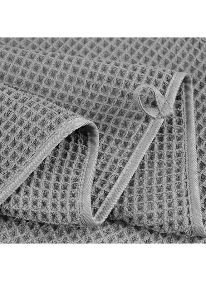 POLYTE Oversize, 60 x 30 in., Quick Dry Lint Free Microfiber Bath Towel Set, 6 Piece (Gray, Waffle Weave) - Image 3