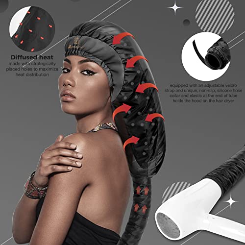 Amzpic Bonnet Hair Dryer Attachment - Bonnet Hood Dryer with Headband that Reduces Heat Around Ears and Neck, Use for Hair Styling, Hair Drying, Curling and Deep Conditioning (Extended Version, Black) - Image 3