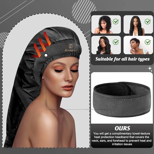 Amzpic Bonnet Hair Dryer Attachment - Bonnet Hood Dryer with Headband that Reduces Heat Around Ears and Neck, Use for Hair Styling, Hair Drying, Curling and Deep Conditioning (Extended Version, Black) - Image 2