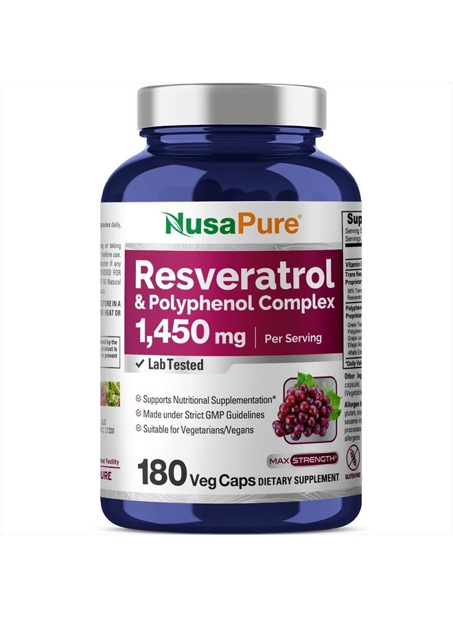 NusaPure Resveratrol & Polyphenol Complex 1450mg 180 Vegetarian Caps (Non-GMO, Vegan) Vitamin C - Image 1