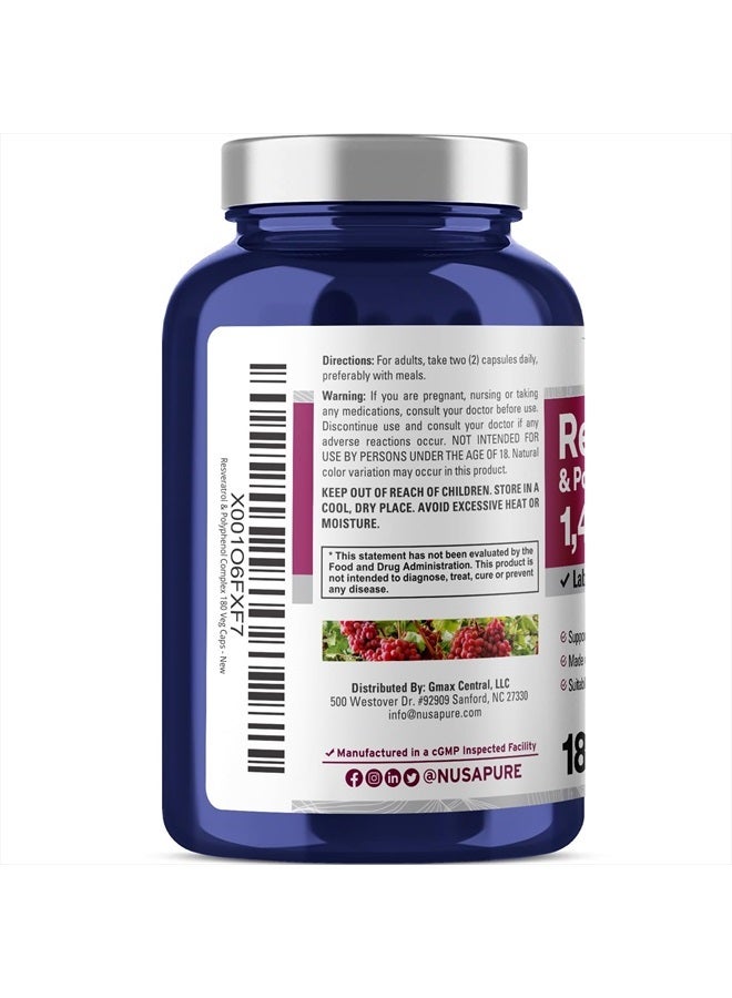 NusaPure Resveratrol & Polyphenol Complex 1450mg 180 Vegetarian Caps (Non-GMO, Vegan) Vitamin C - Image 3