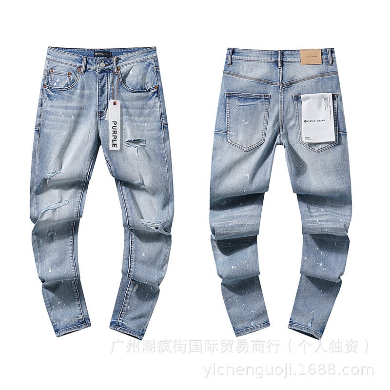 Purple Brand Straight-Leg Jeans Washed Retro Ripped Handsome American Collection - Image 1