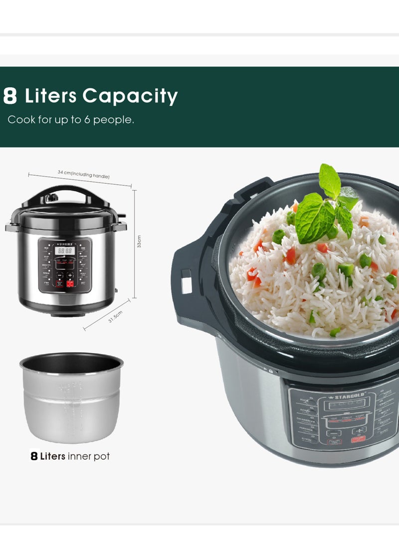 Stargold Electric Pressure Cooker Stainless Steel Body Digital Cooker 8L Capacity 1300 Watts  - Image 3
